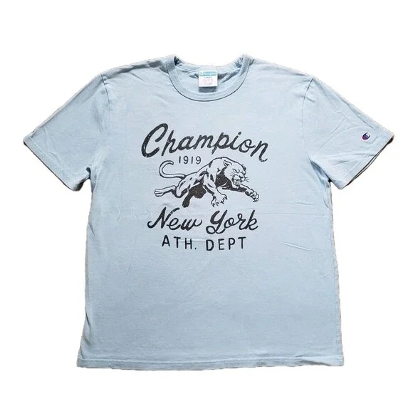 Champion 1919 NY Athletic Department Size Large Mens Light Blue Heavyweight Tee - Picture 1 of 5
